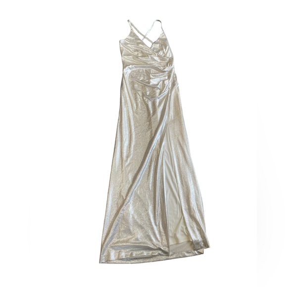 Eliza J Dresses & Skirts - Eliza J Women's Silver Slitted Ruched Full-length Evening Sheath Dress l…